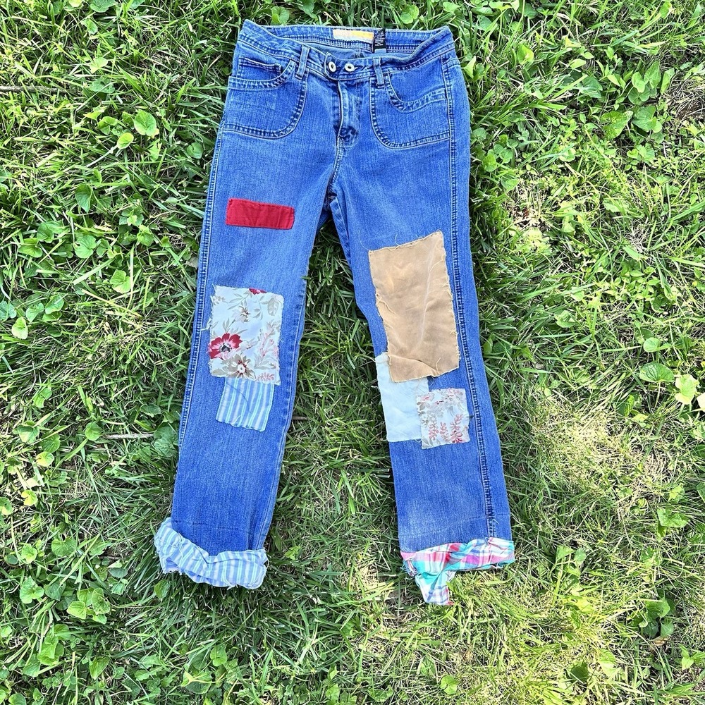 Handmade Upcycled Patchwork Women's Size 8 Straight‎ Leg Jeans Y2K